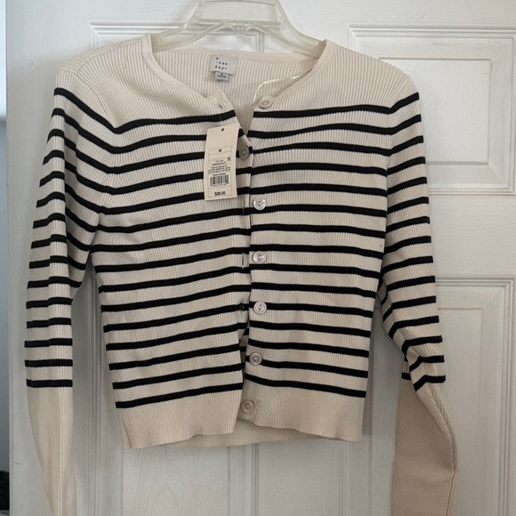 a new day Sweaters - a new day Cream & Black Striped Button-Up Cardigan